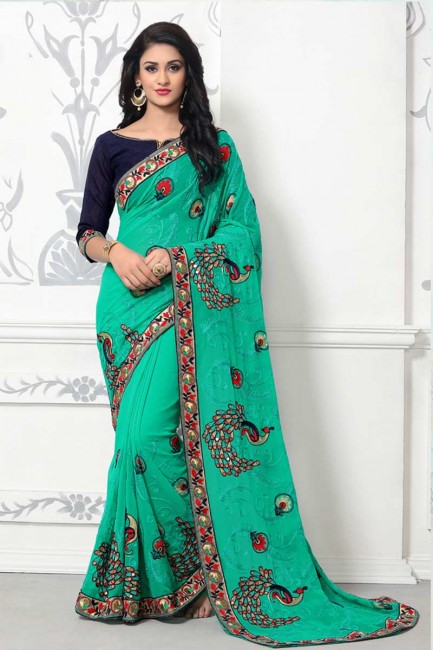 Lovely Sea Green Georgette saree