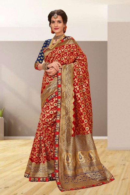 Classy Red Jacquard Silk saree