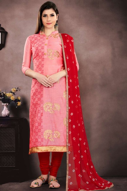 Contemporary Pink Chanderi Churidar Suit
