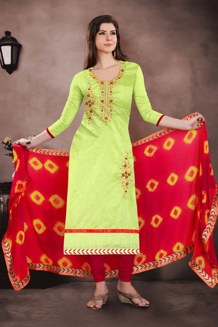 Ravishing Green Chanderi Churidar Suit