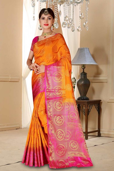 Gracefull Orange Art Silk saree