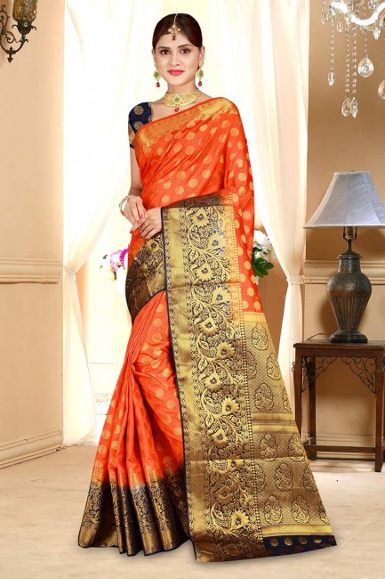 Gorgeous Orange Art Silk saree