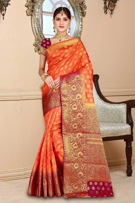 Fascinating Orange Art Silk saree