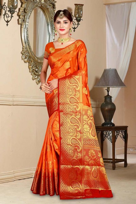 Exquisite Orange Art Silk saree