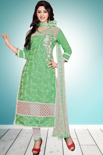 Lovely Light Green Cambric Cotton Churidar Suit