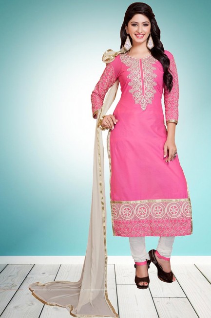 Adorable Pink Cambric Cotton Churidar Suit