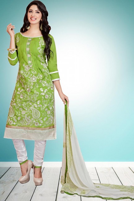 Splendid Green Cambric Cotton Churidar Suit