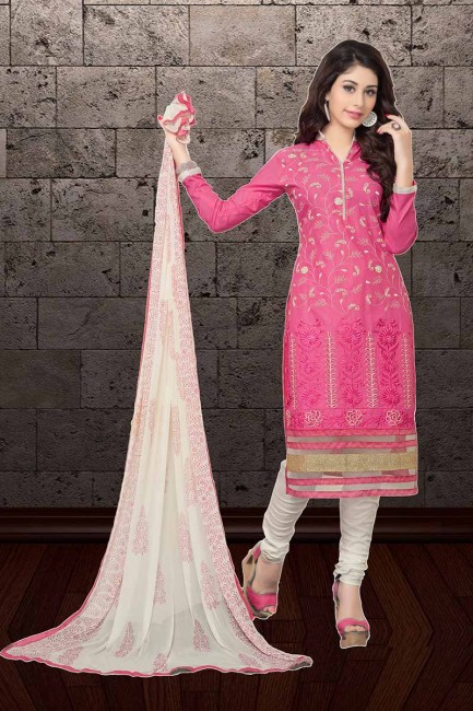 New Pink Cambric Cotton Churidar Suit