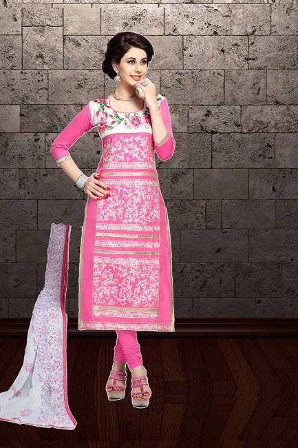 Ethinc Pink Cambric Cotton Churidar Suit