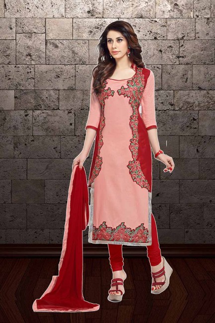 Latest Ethnic Pink Cambric Cotton Churidar Suit