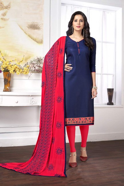 Traditional Navy Blue Cotton Churidar Suit