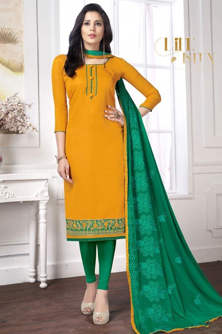 Indian Ethnic Musturd Yellow Cotton Churidar Suit
