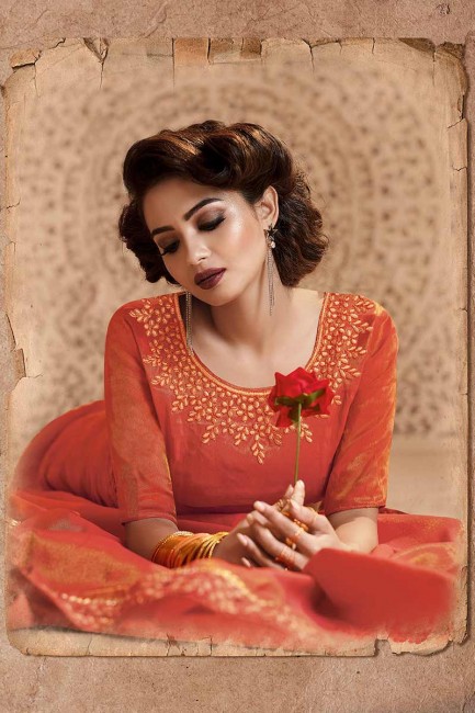 Orange Fancy Silk saree