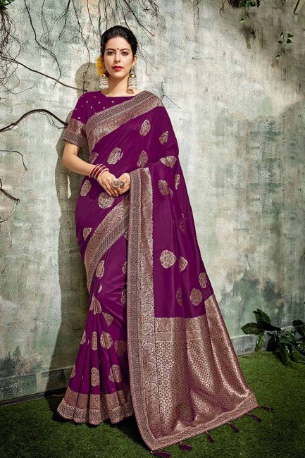 Purple Jacqurad Silk saree