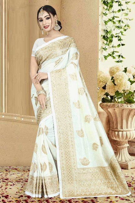 Trendy White Art Silk saree