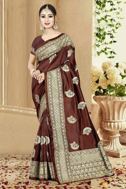 Attractive Brown Art Silk saree