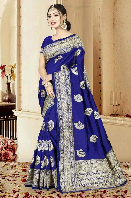 Luring Royal Blue Art Silk saree