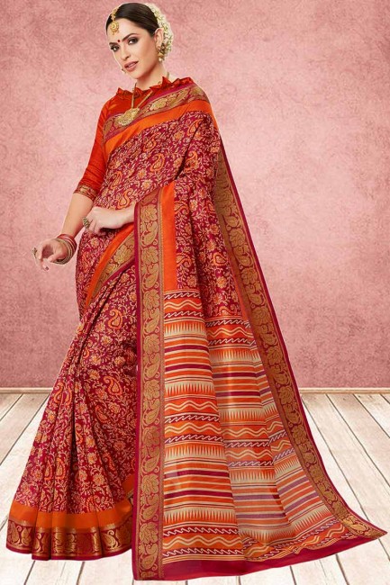 Red Cotton Silk saree