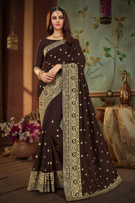 Attractive Brown Soft Silk saree