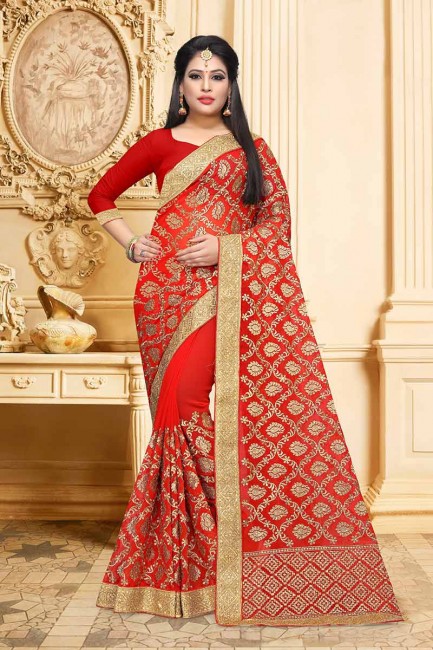 Fashionable Indian Red Georgette saree