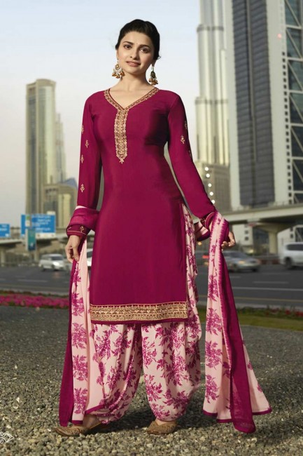 Designer Dark Pink Crepe Patiala Suit