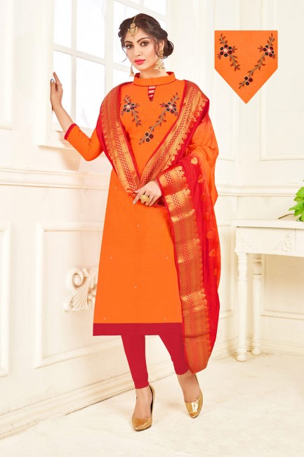 Appealing Orange South Cotton Churidar Suit