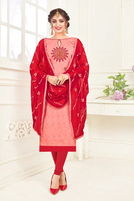 Light Pink Cotton Jacquard Churidar Suit
