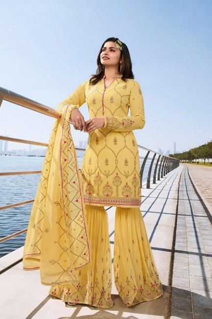 New Yellow Georgette Palazzo Suit