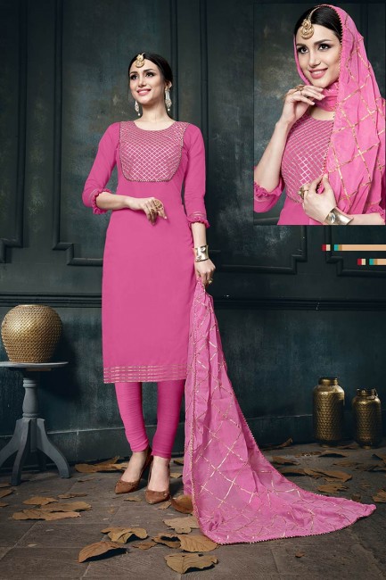 Opulent Pink Jam Cotton Churidar Suit