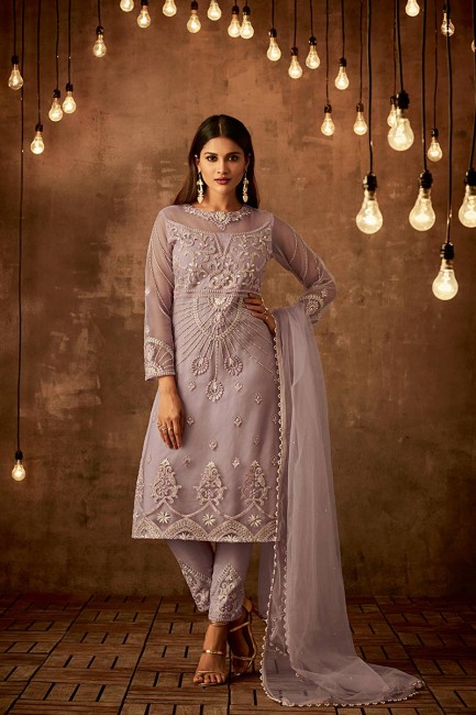 Admirable Lilac Net Palazzo Suit