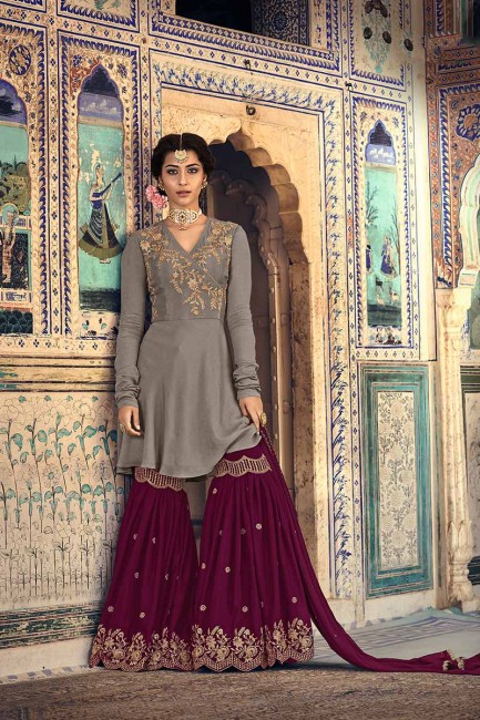 Stunning Grey Georgette Palazzo Suit