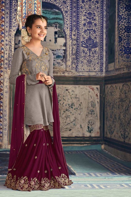 Gorgeous Grey Georgette Palazzo Suit