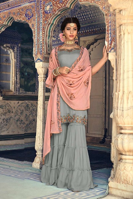Fascinating Grey Georgette Palazzo Suit