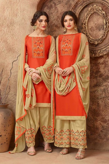 Latest Orange Cotton Palazzo Suit