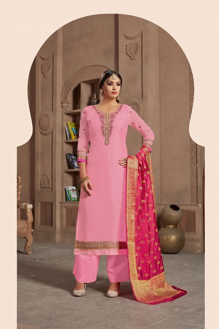 Exquisite Pink Satin Georgette Palazzo Suit