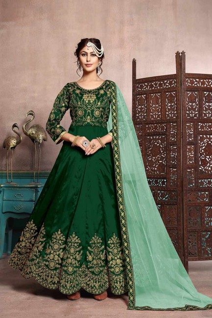 Dark Green Art Silk Anarkali Suit