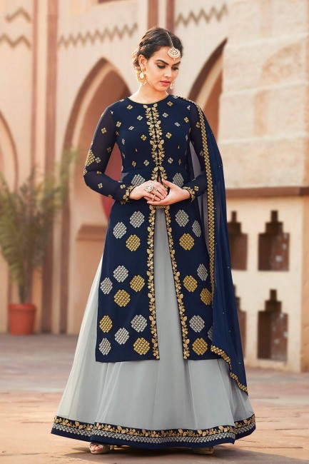 Latest Navy Blue Georgette Palazzo Suit