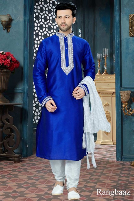 Sassy Royal Blue Art Dupion Ethnic Wear Kurta Kurta Pajama