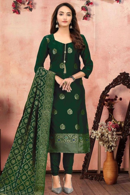 Green Banarsi jacquard Churidar Suit