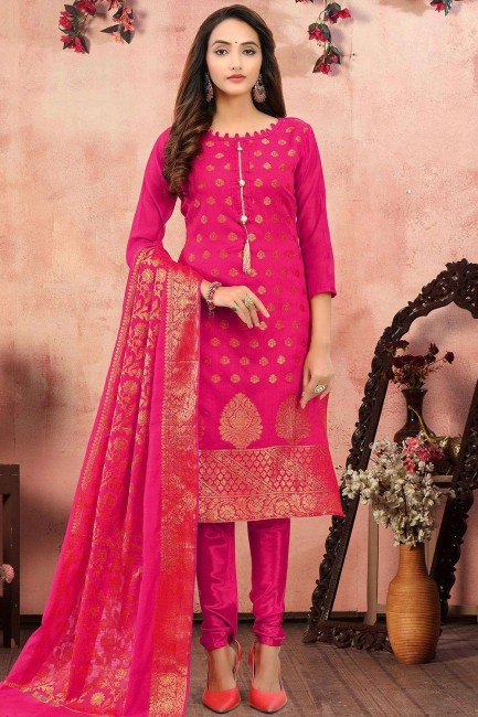 Rani Banarsi jacquard Churidar Suit
