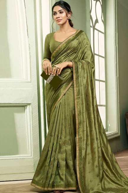 Light mahendi green Art silk  Saree