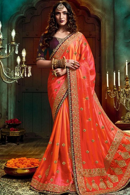 Golden,red Art silk  Saree