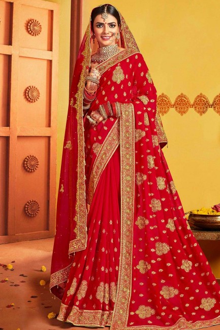 Excellent Red Art silk Bridal Saree