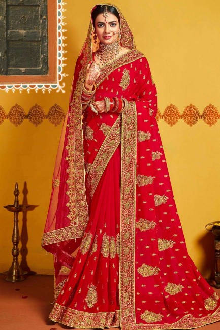 Ravishing Red Art silk Bridal Saree
