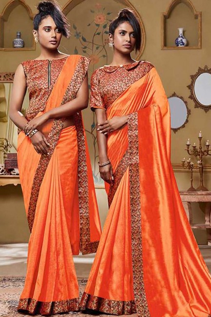 Contemporary Orange Art silk Saree