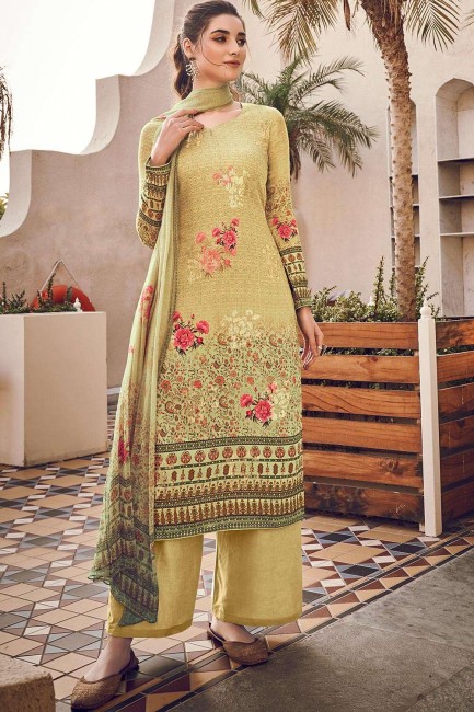 Light olive  Silk and viscose Palazzo Suit