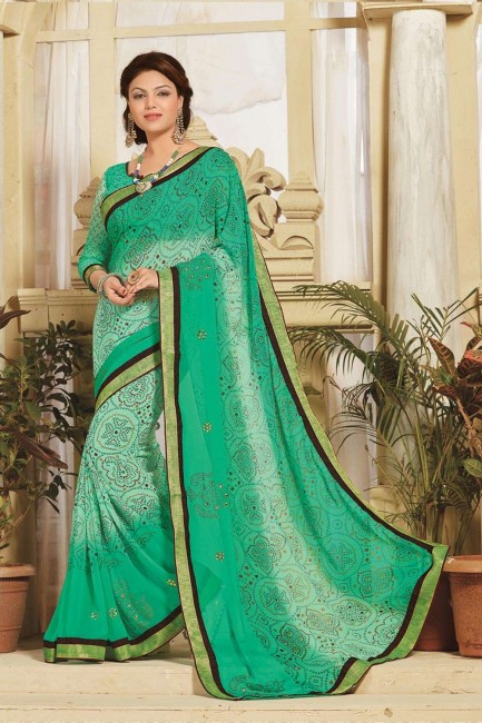 Gorgeous Rama green Georgette Saree