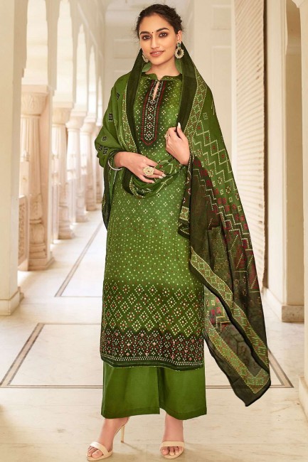 Green Cotton Eid Palazzo Suit