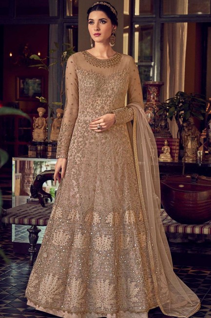 Light brown Net Eid Anarkali Suit