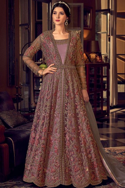 Levender purple Net Eid Anarkali Suit